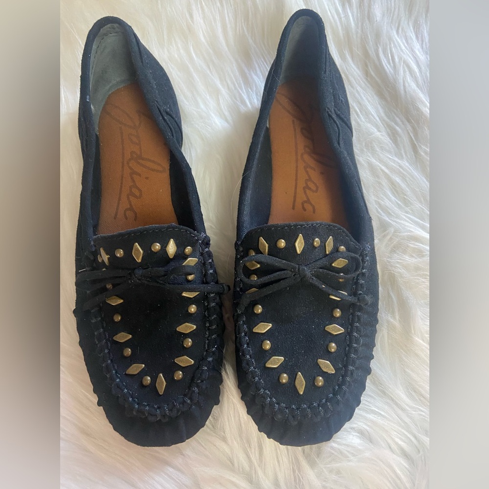 Zodiac Sz 7.5 Black Suede Studded Moccasin Loafers - Women's